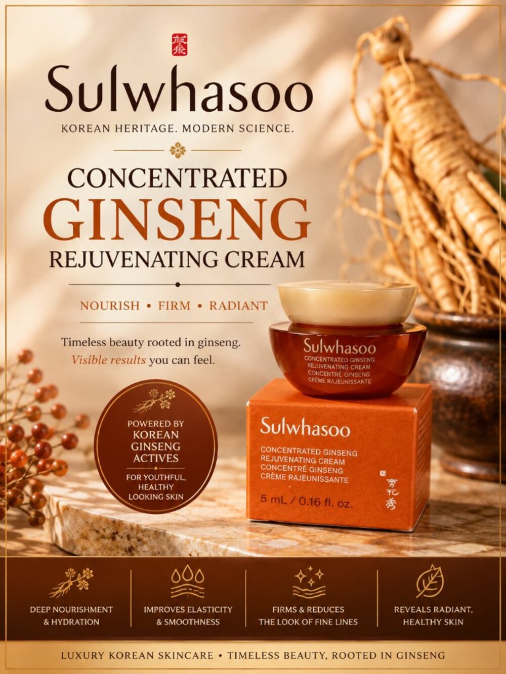 Sulwhasoo Concentrated Ginseng Rejuvenating Cream 5mL Mini New in Box